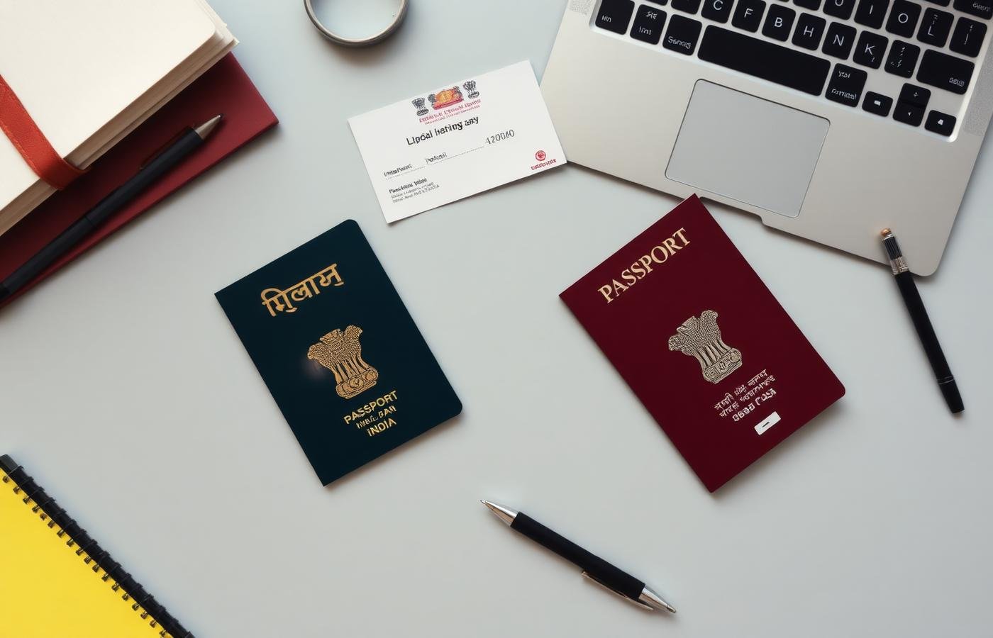 Passport and documents on a desk