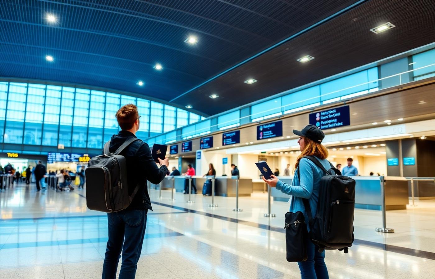 Traveler at airport immigration